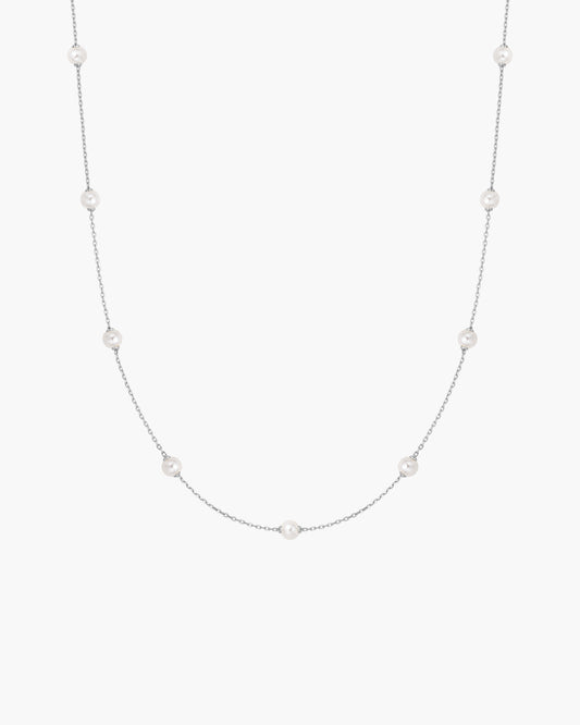 Silver Shell Pearl Station Chain Necklace