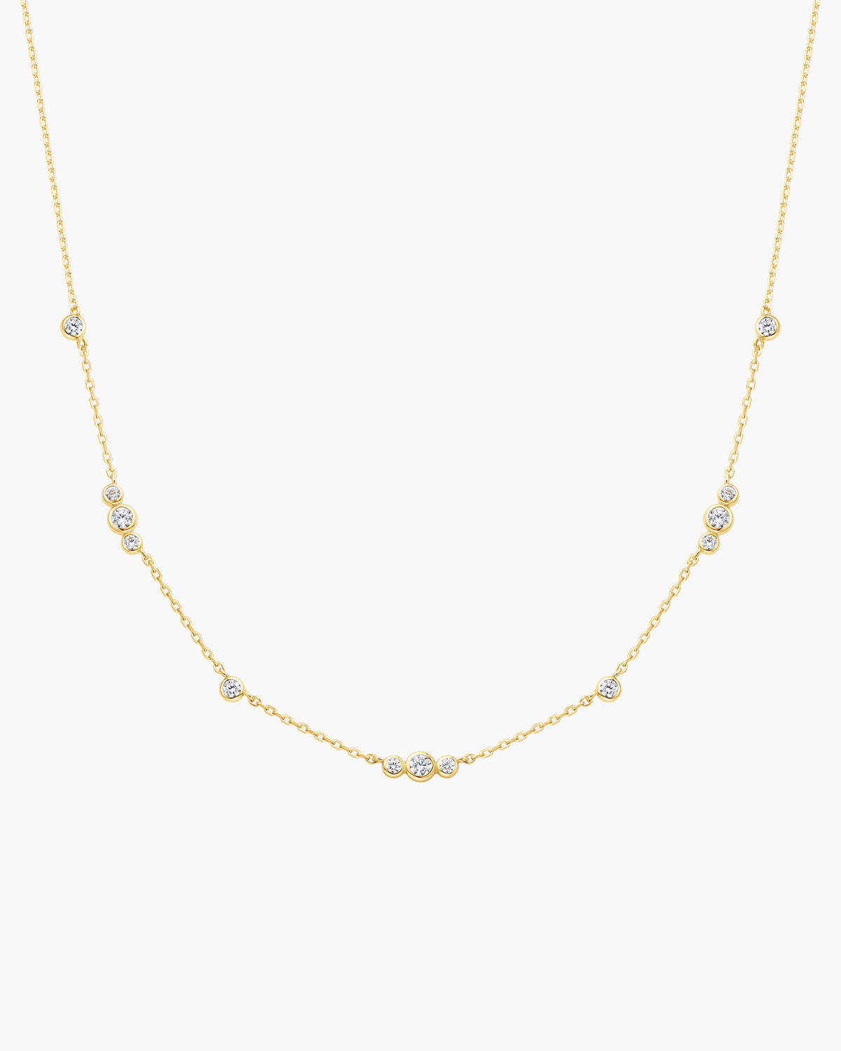 Gold Sparkling Bezel Cubic Zirconia Station Necklace