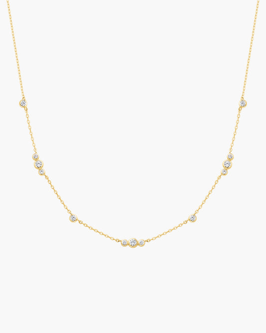 Gold Sparkling Bezel Cubic Zirconia Station Necklace