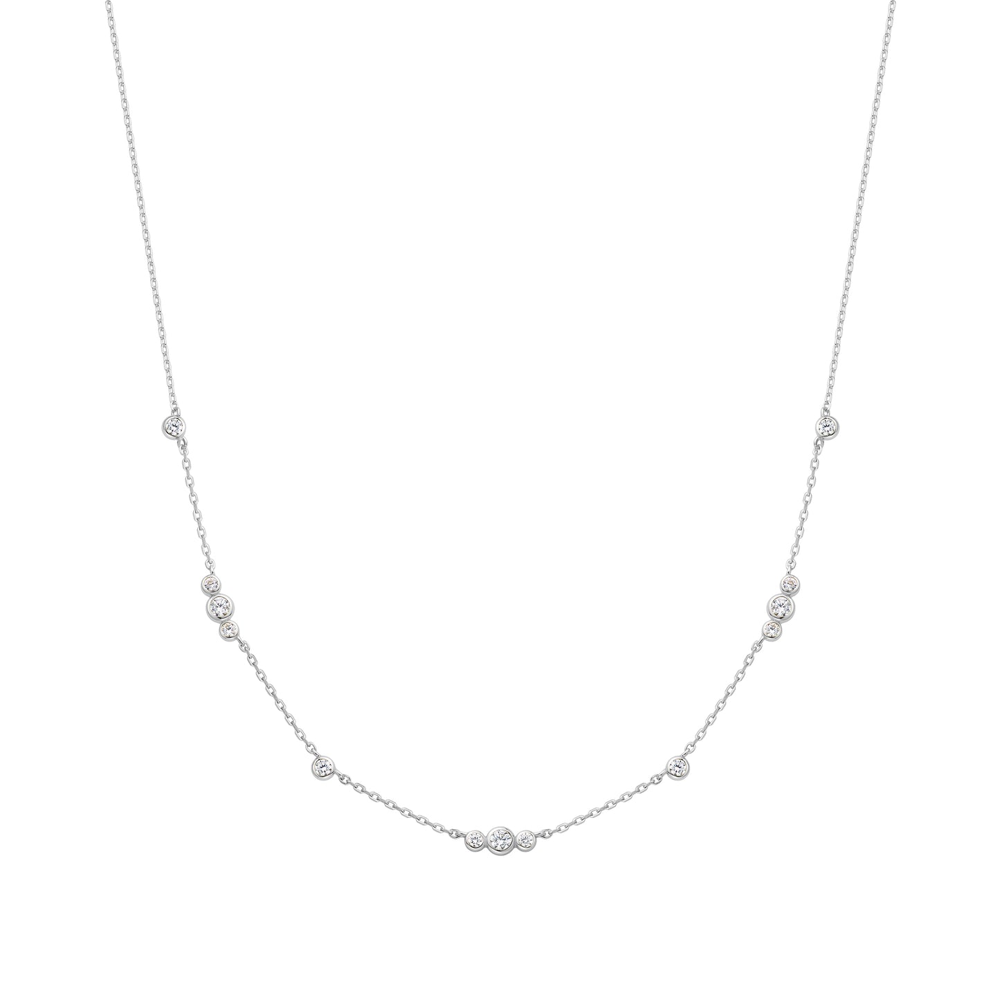 Silver Sparkling Bezel Cubic Zirconia Station Necklace