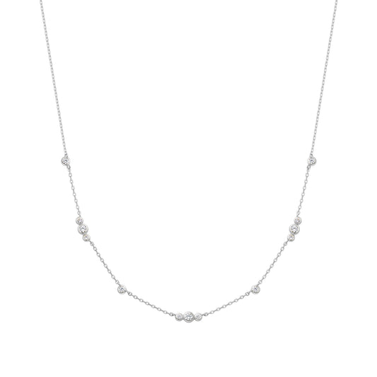 Silver Sparkling Bezel Cubic Zirconia Station Necklace