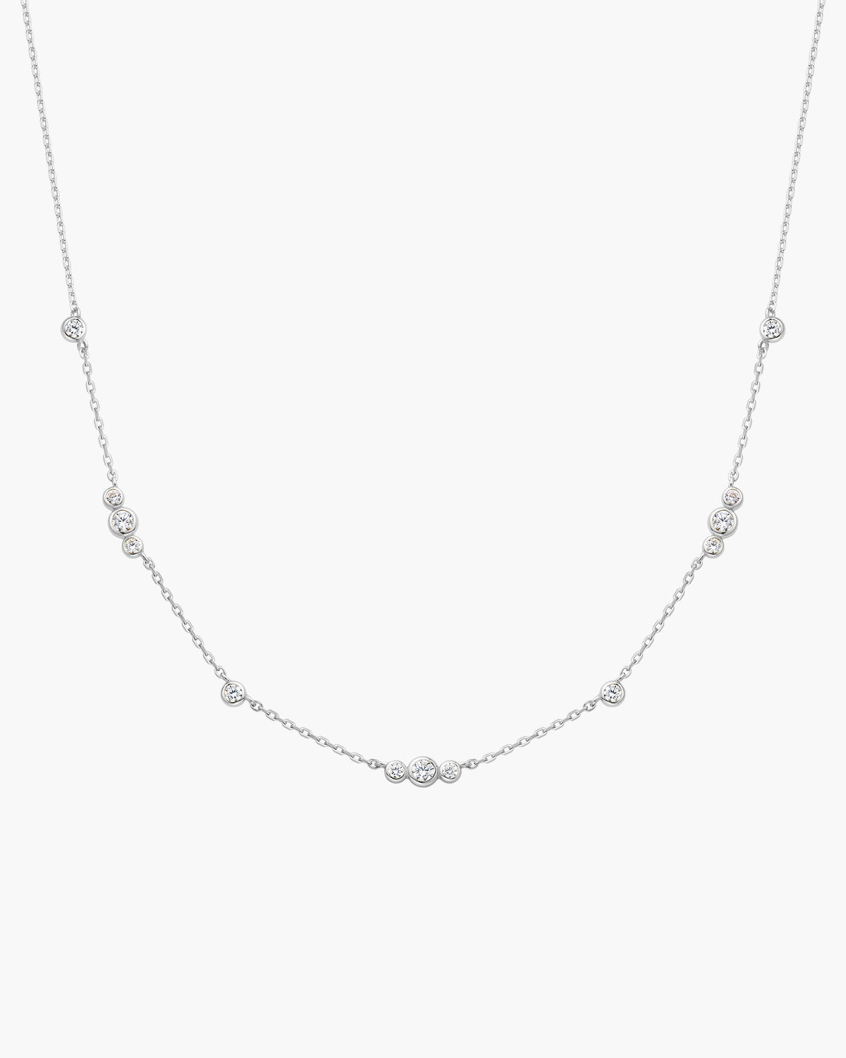 Silver Sparkling Bezel Cubic Zirconia Station Necklace