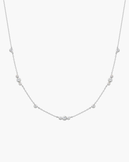 Silver Sparkling Bezel Cubic Zirconia Station Necklace