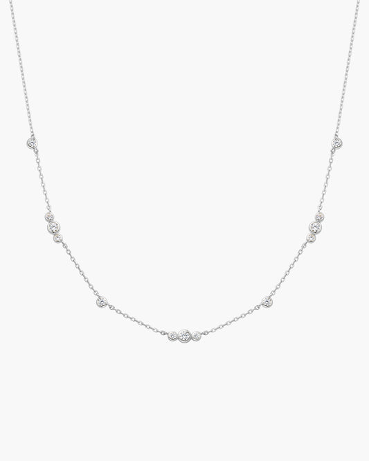 Silver Sparkling Bezel Cubic Zirconia Station Necklace