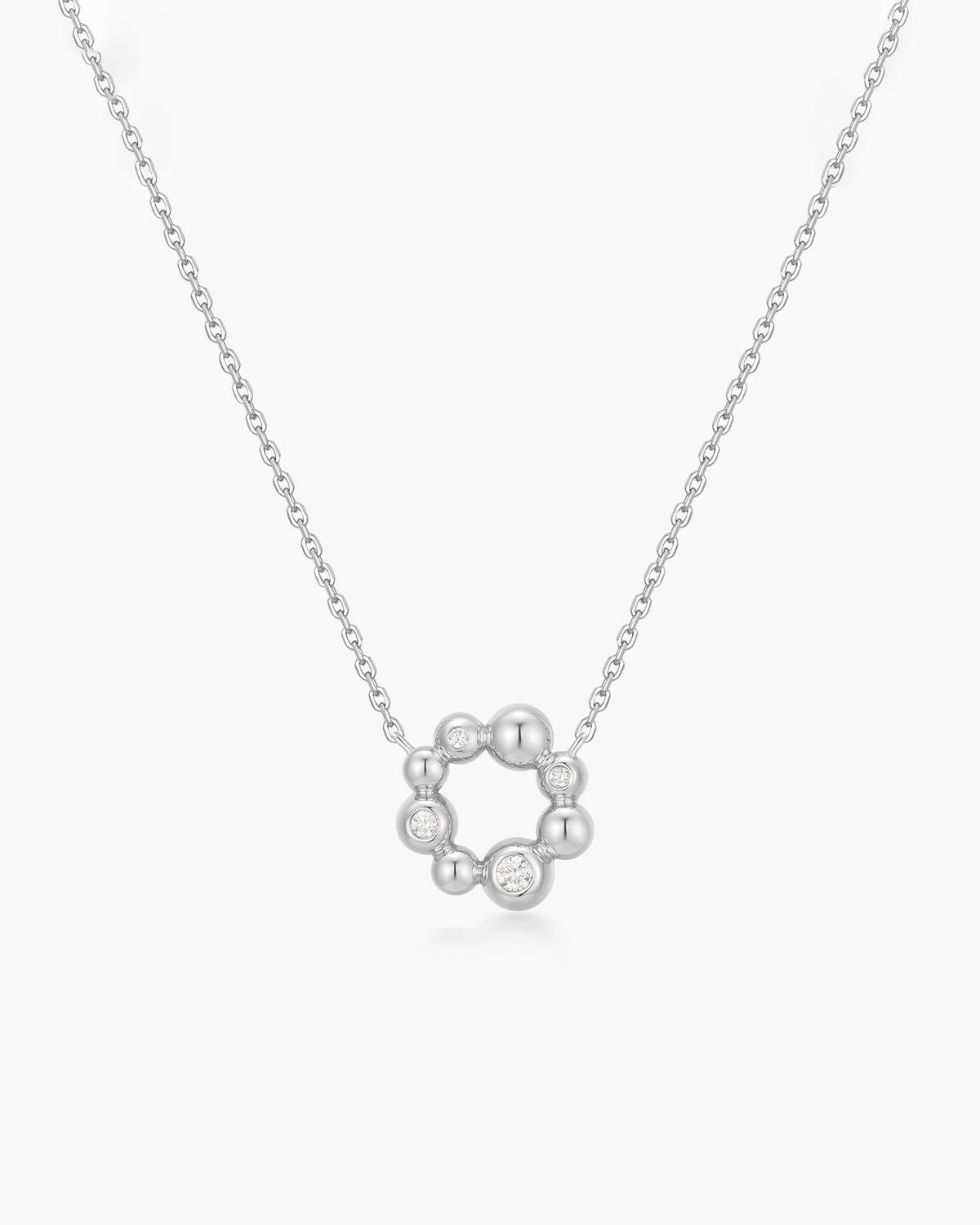 Silver Asymmetric Beaded Circle Necklace