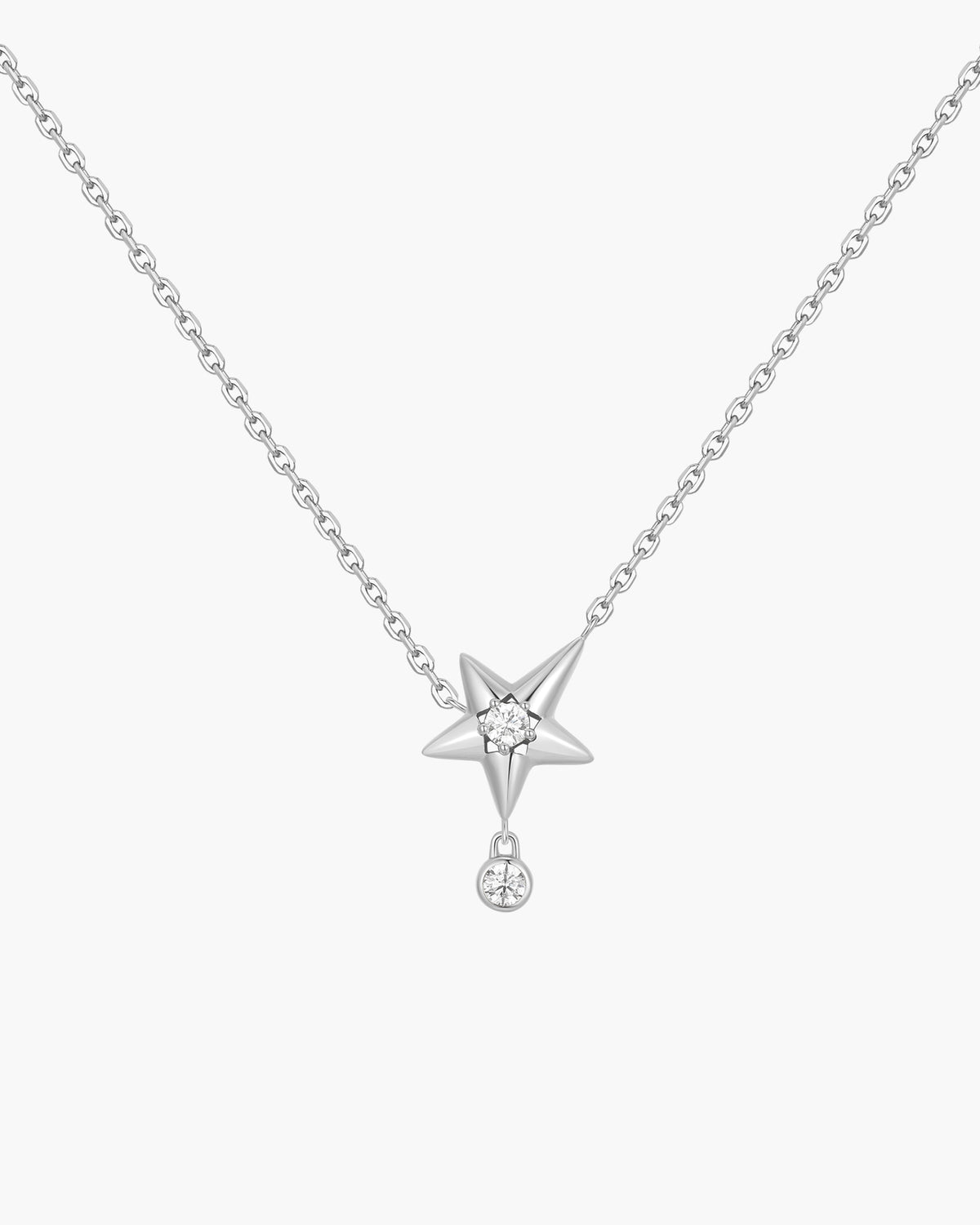 Silver Sparkling Star Drop Necklace