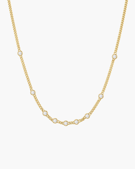Gold Multi Station Round Stone Chain Necklace