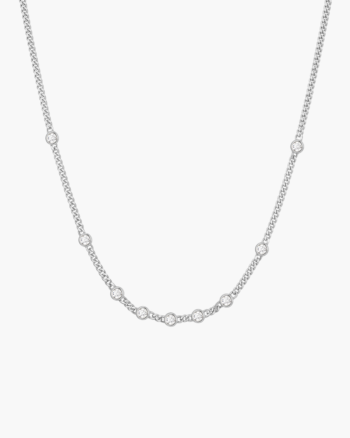 Silver Multi Station Round Stone Chain Necklace