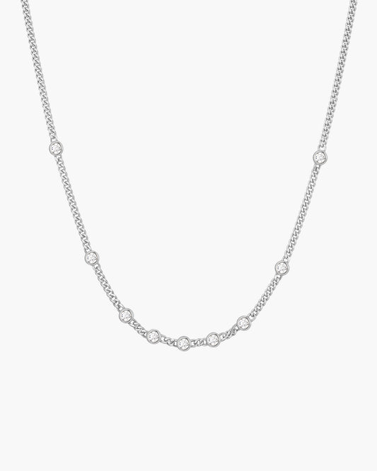 Silver Multi Station Round Stone Chain Necklace