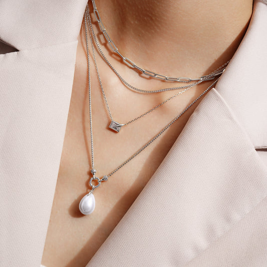 Silver Paper Clip Chain Necklace