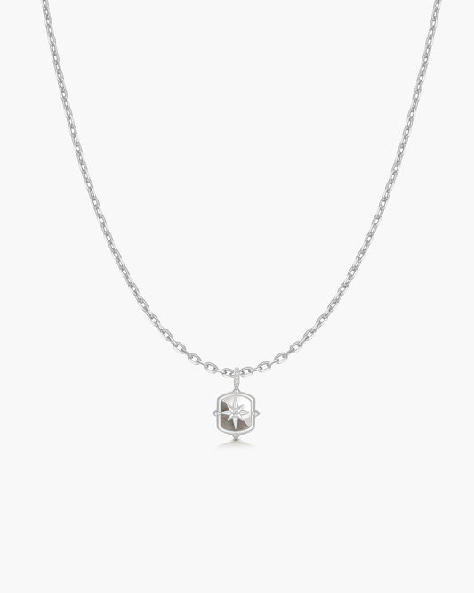 Silver Colour-Block Mother of Pearl Star Necklace