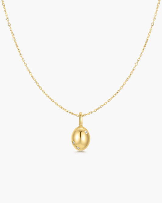 Gold Floral Oval Pendent Necklace