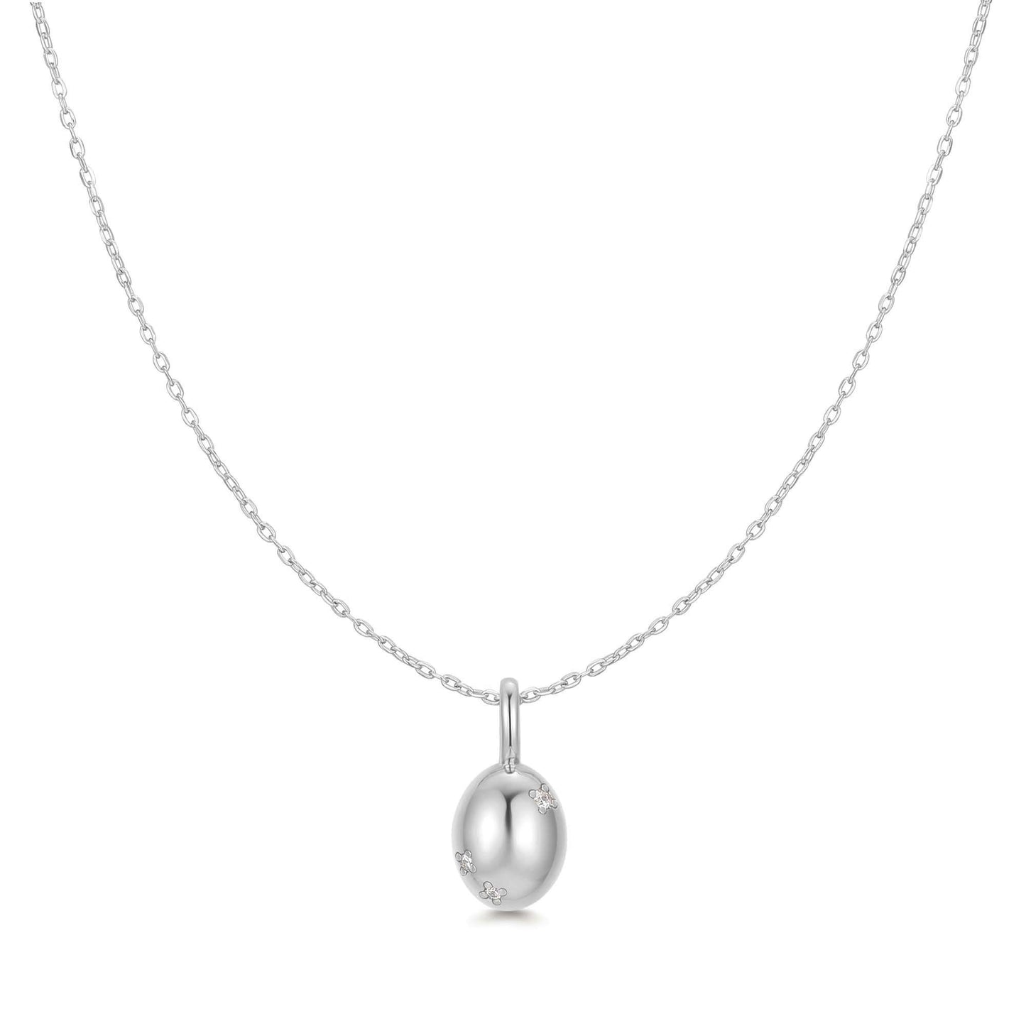 Silver Floral Oval Pendent Necklace
