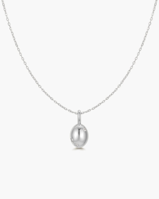 Silver Floral Oval Pendent Necklace
