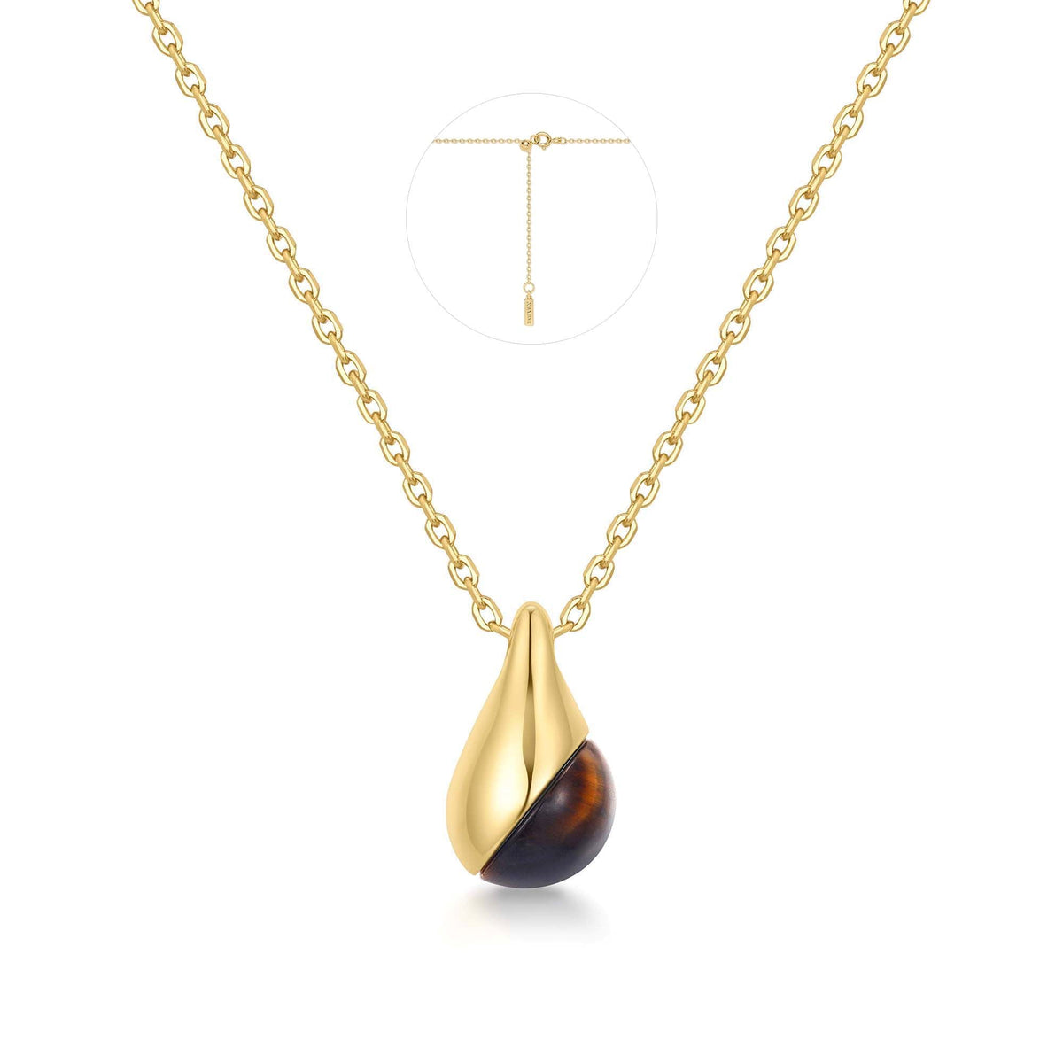 Gold Tiger Eye Droplet Pendant Necklace