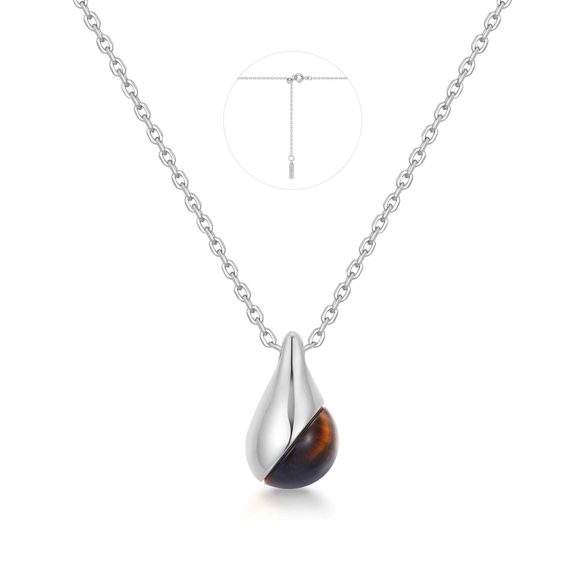 Silver Tiger Eye Droplet Pendant Necklace