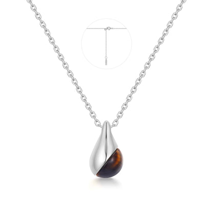 Silver Tiger Eye Droplet Pendant Necklace