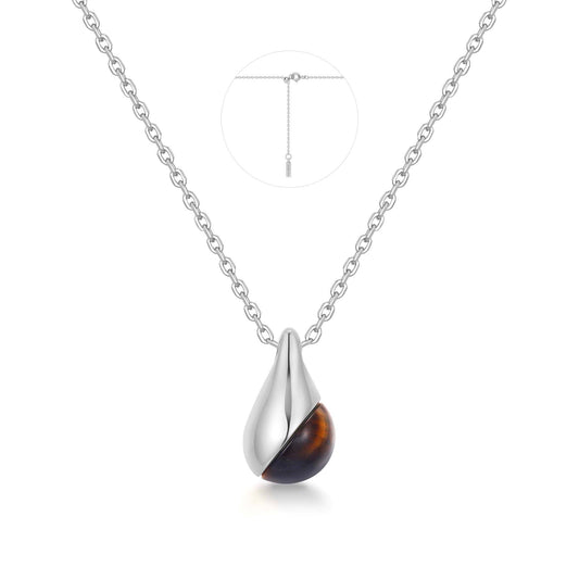 Silver Tiger Eye Droplet Pendant Necklace