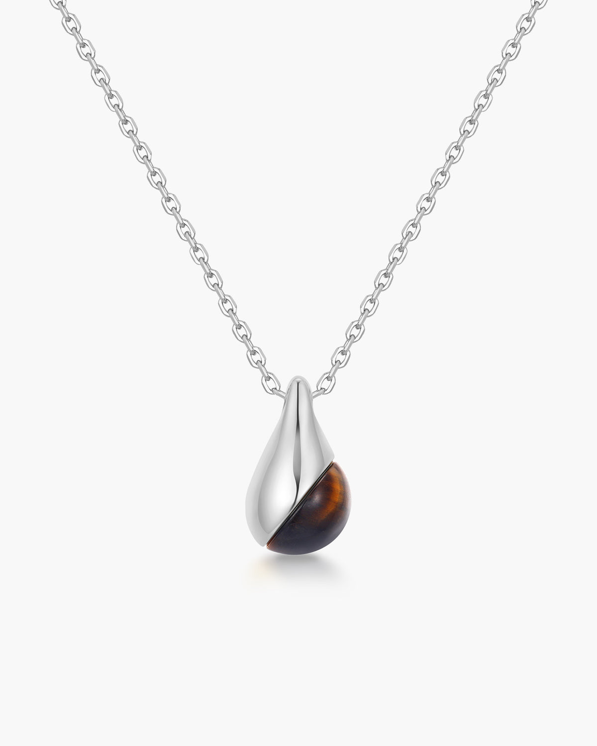 Silver Tiger Eye Droplet Pendant Necklace