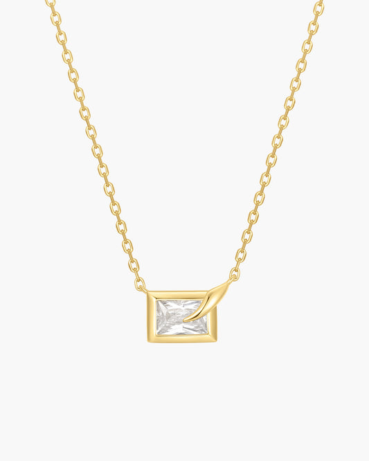 Gold Sparkling Bezel-Set Cube Necklace