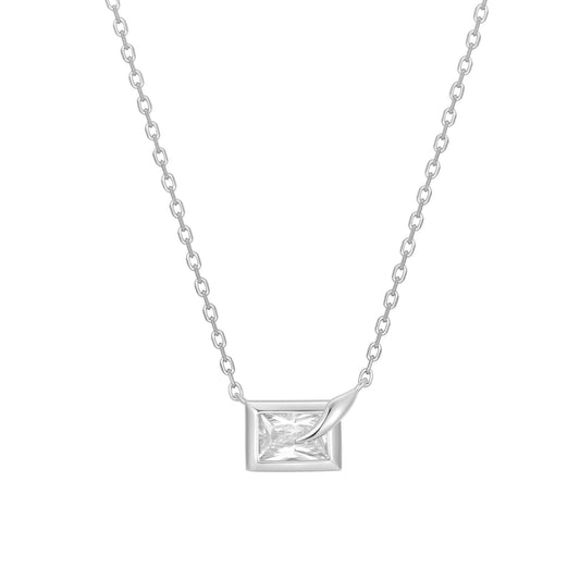Silver Sparkling Bezel-Set Cube Necklace