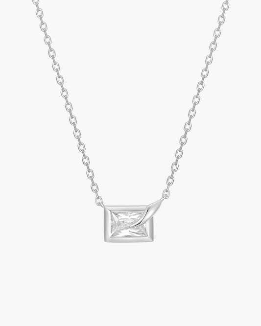 Silver Sparkling Bezel-Set Cube Necklace