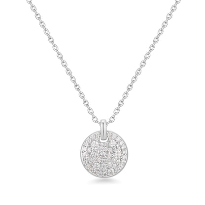 Silver Large Pavé Disc Necklace