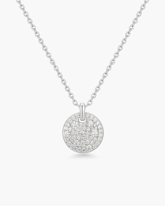Silver Large Pavé Disc Necklace
