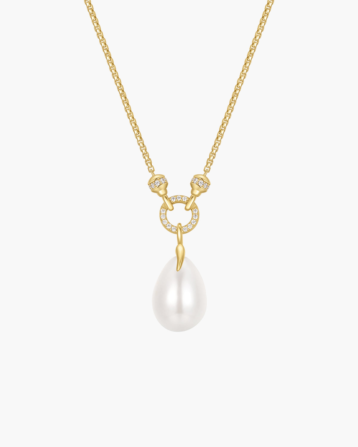 Gold Linked Shell Pearl Drop Pendant Necklace