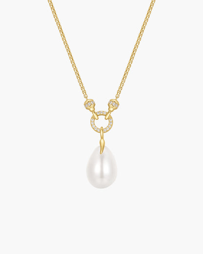 Gold Linked Shell Pearl Drop Pendant Necklace