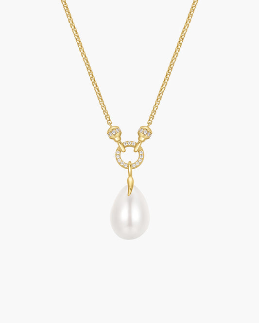 Gold Linked Shell Pearl Drop Pendant Necklace
