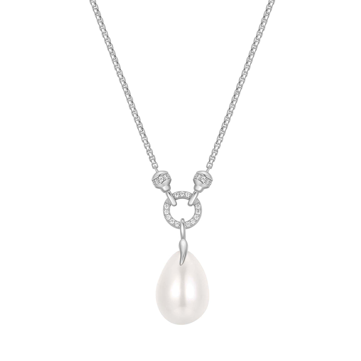 Silver Linked Shell Pearl Drop Pendant Necklace