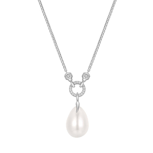 Silver Linked Shell Pearl Drop Pendant Necklace