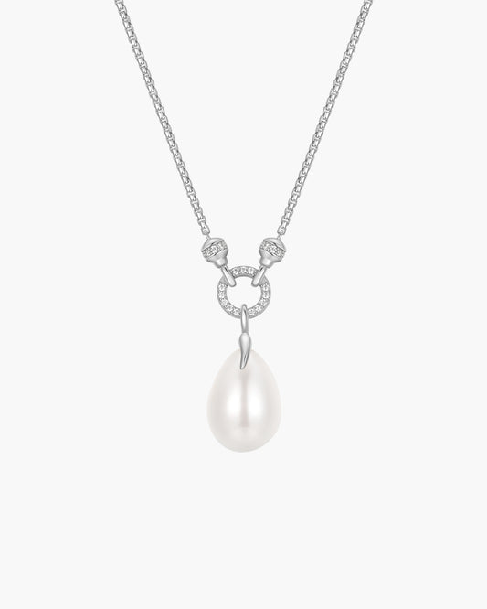 Silver Linked Shell Pearl Drop Pendant Necklace