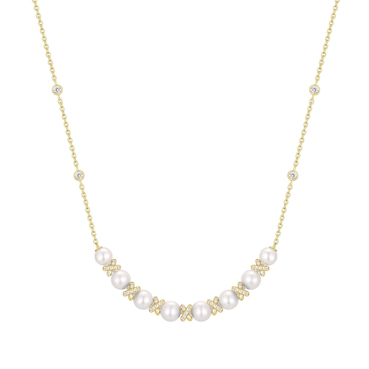 Gold Sparkling Braided Shell Pearl Necklace