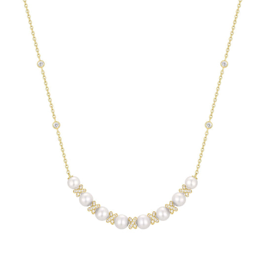Gold Sparkling Braided Shell Pearl Necklace