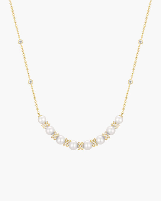 Gold Sparkling Braided Shell Pearl Necklace