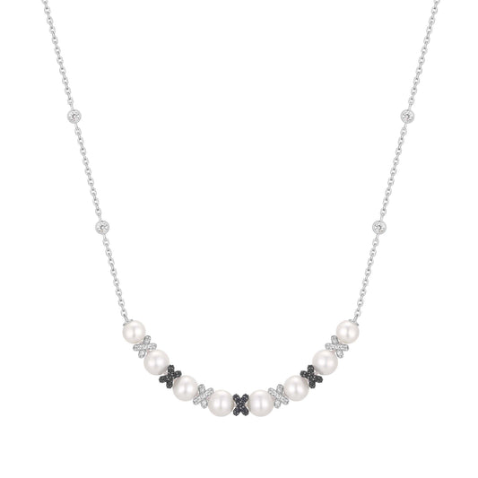 Two-Tone Sparkling Braided Shell Pearl Necklace