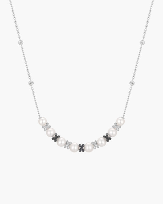 Two-Tone Sparkling Braided Shell Pearl Necklace