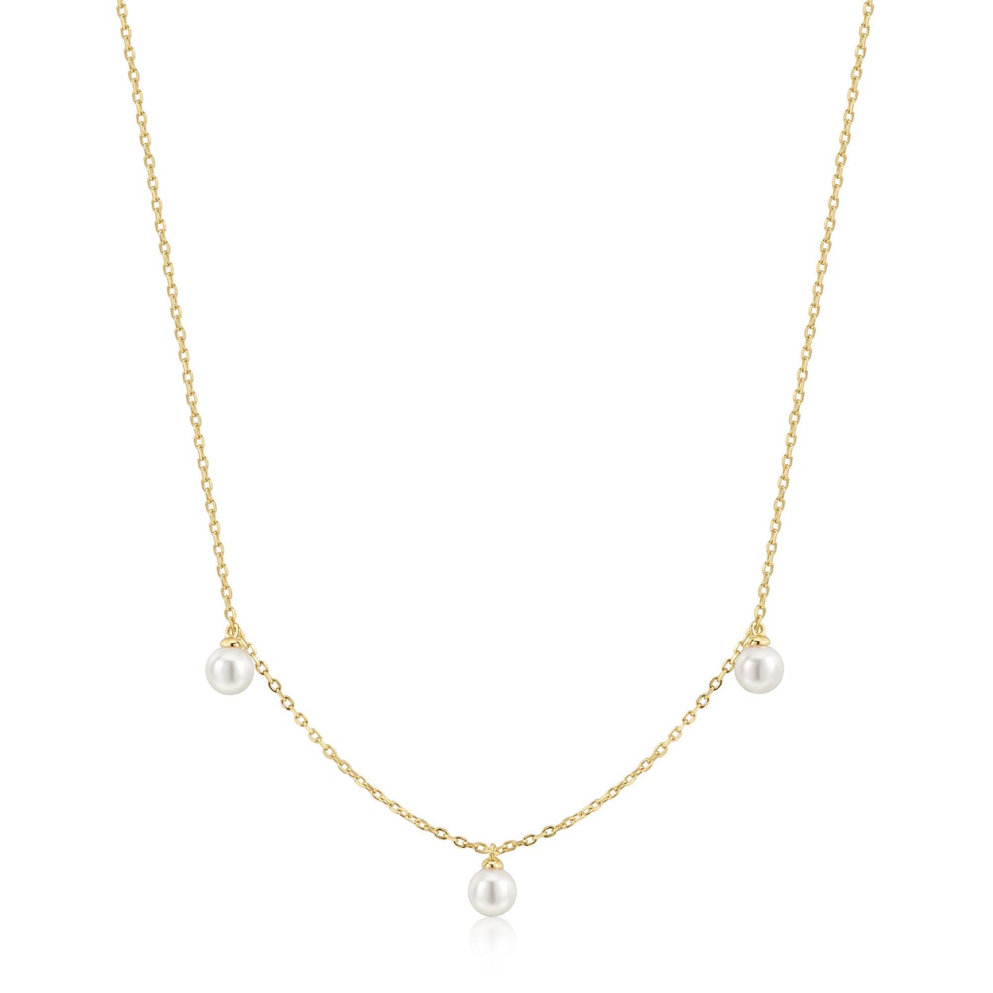 Gold Triple Shell Pearl Station Necklace