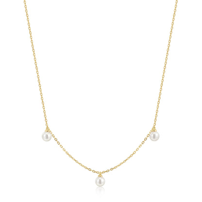 Gold Triple Shell Pearl Station Necklace