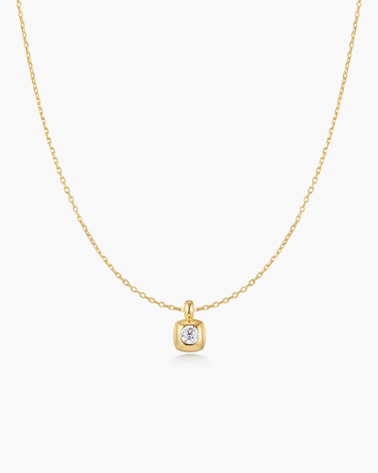 Gold Modern Bezel-Set Solitaire Necklace