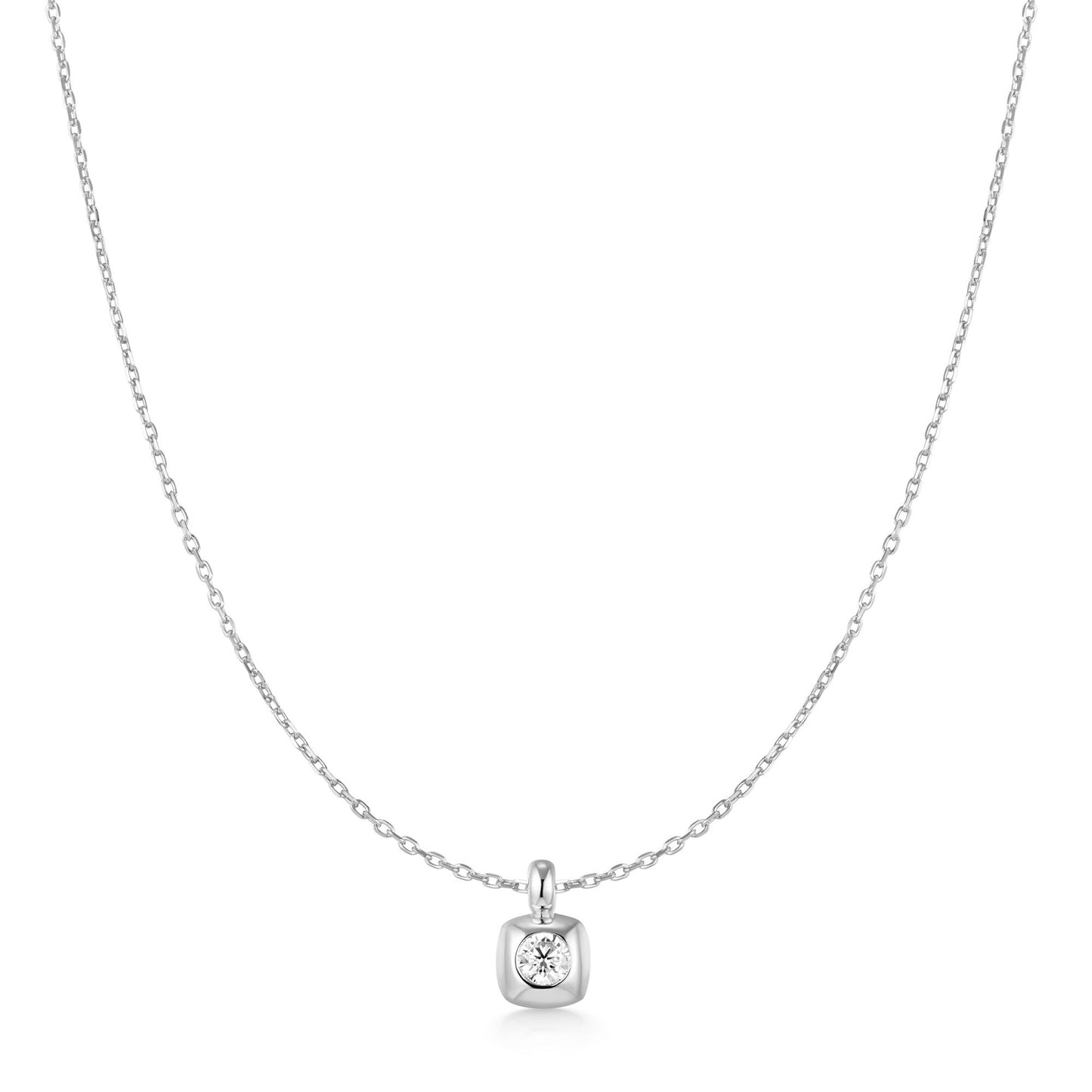 Silver Modern Bezel-Set Solitaire Necklace