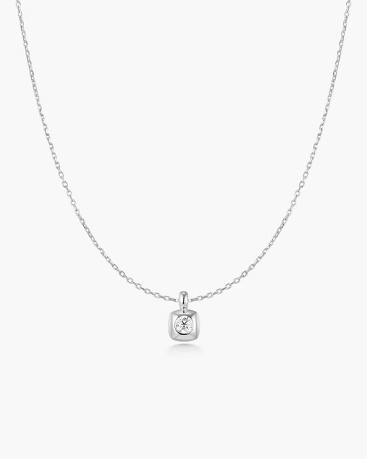 Silver Modern Bezel-Set Solitaire Necklace