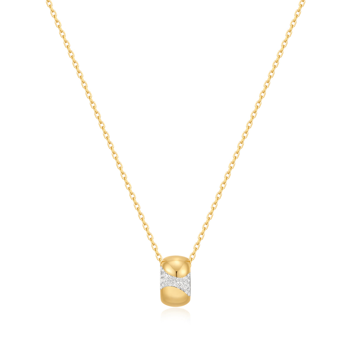 Gold Puffed Rivulet Pavé Necklace