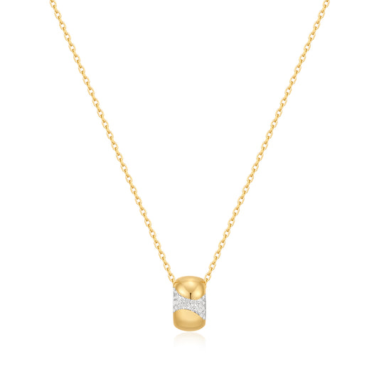Gold Puffed Rivulet Pavé Necklace