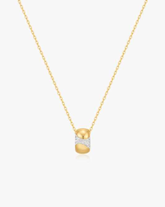 Gold Puffed Rivulet Pavé Necklace