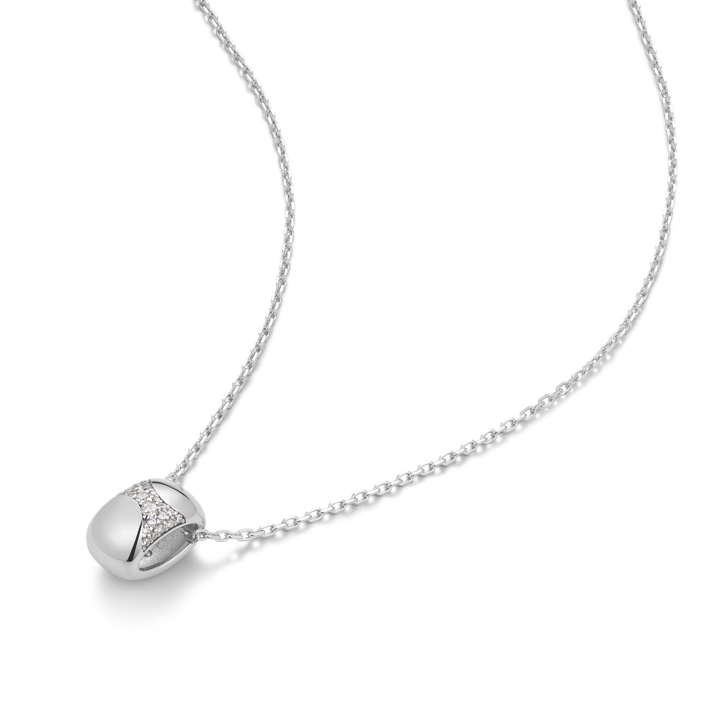 Silver Puffed Rivulet Pavé Necklace