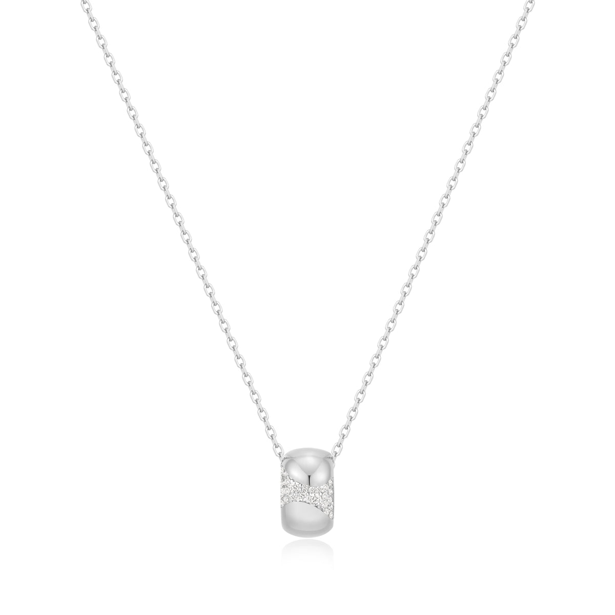 Silver Puffed Rivulet Pavé Necklace