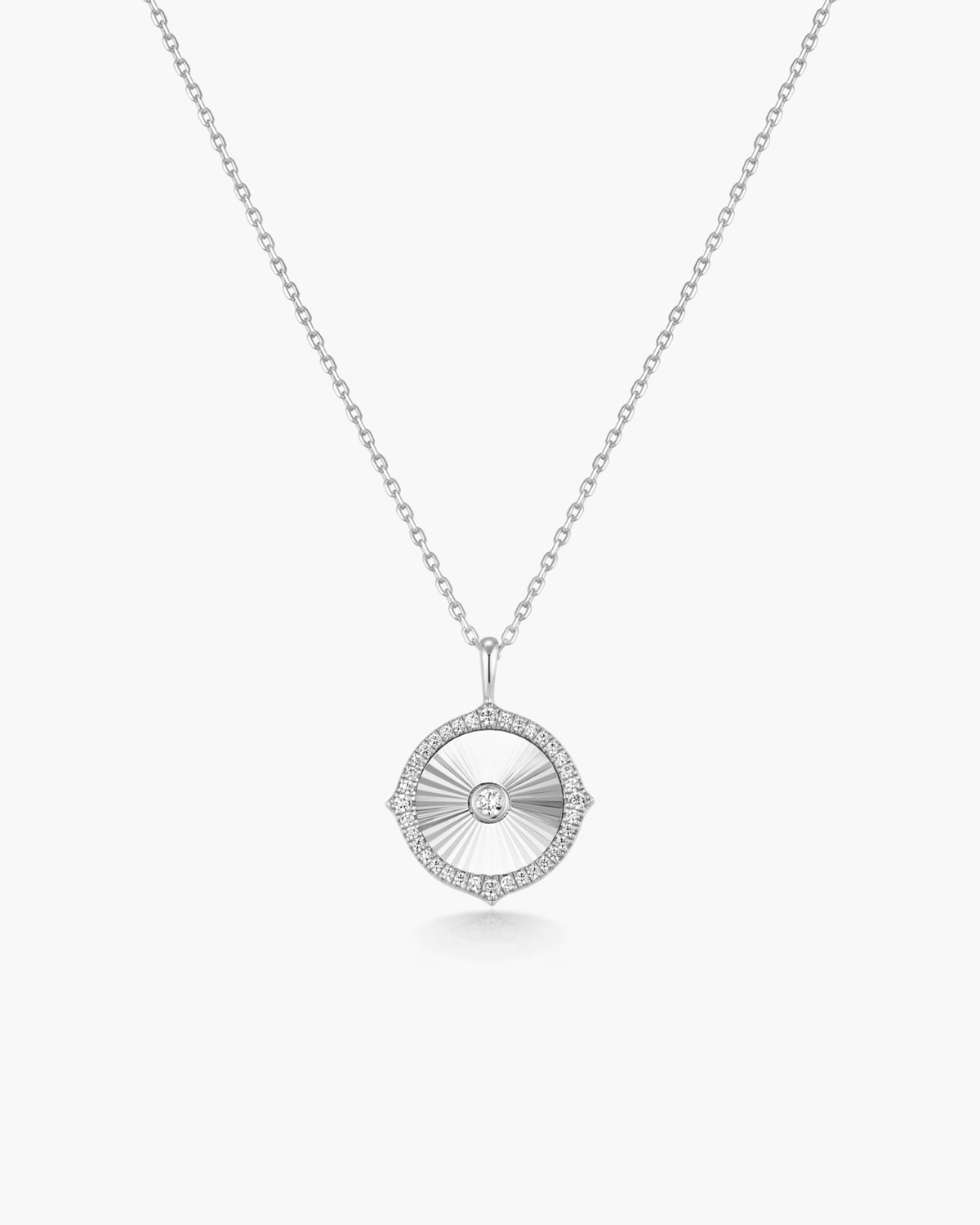 Silver Diamond-Cut Sunny Disc Necklace